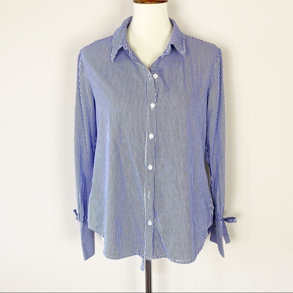 Sanctuary Tie Lace Top Pinstriped Blue Size S - Picture 3 of 8